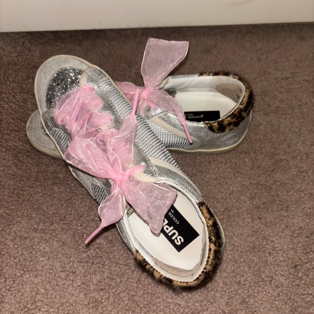 Golden Goose Silver Sneakers with Pink Laces
